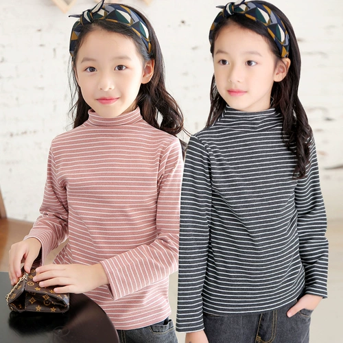 Приятный телу весенний осенний детский утепленный лонгслив для девочек, высокий воротник, детская одежда, в западном стиле