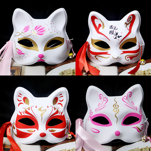 狐狸面具半脸古风日式萤火之森二次元动漫抖音同款发光新款猫妖热