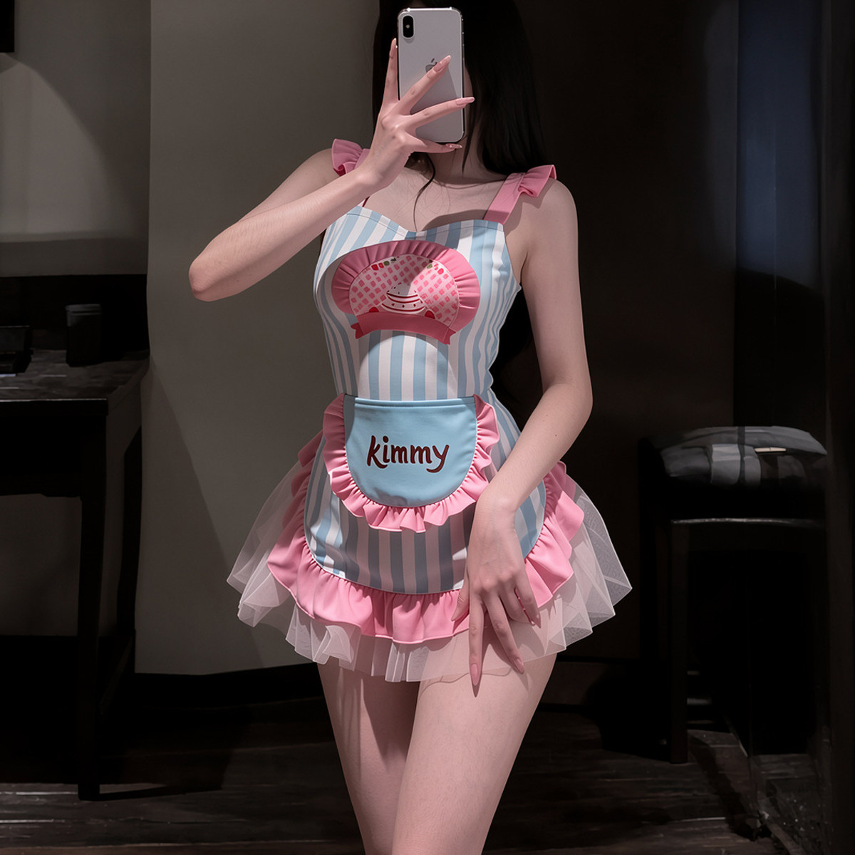 甜美Kimmy条纹吊带裙女仆裙连衣裙