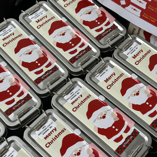 网红圣诞节曲奇饼干礼盒烘焙蛋糕滑扣铁盒喜糖包装盒圣诞老人贴纸