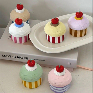 超可爱小樱桃杯子蛋糕迷你冰激凌甜点多巴胺彩色纸杯樱桃蜡烛插件