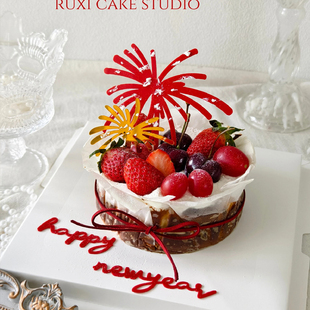 2026新年跨年夜巴斯克礼花蛋糕装饰除夕夜家庭聚餐甜品亚克力插件