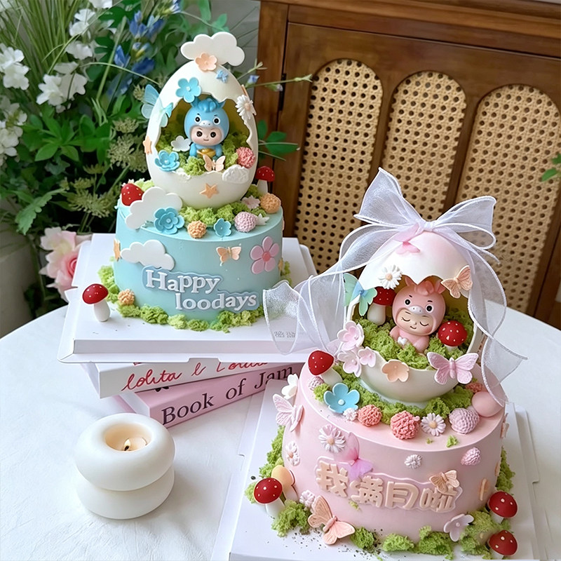 ins破壳100天可爱马宝宝男女宝满月生日蛋糕装饰蝴蝶蘑菇花朵模具