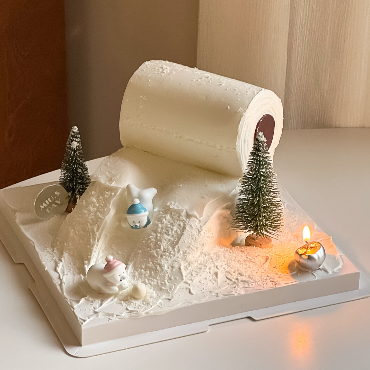 圣诞节主题雪山滑道滑雪场蛋糕