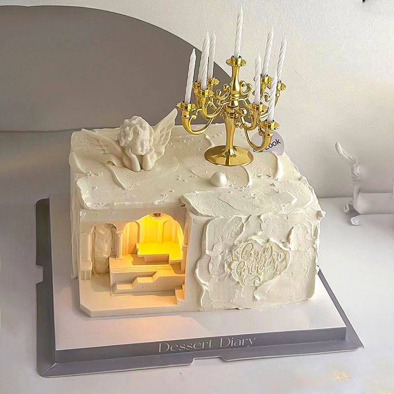 欧式建筑高级感烛台莲花宫殿蛋糕