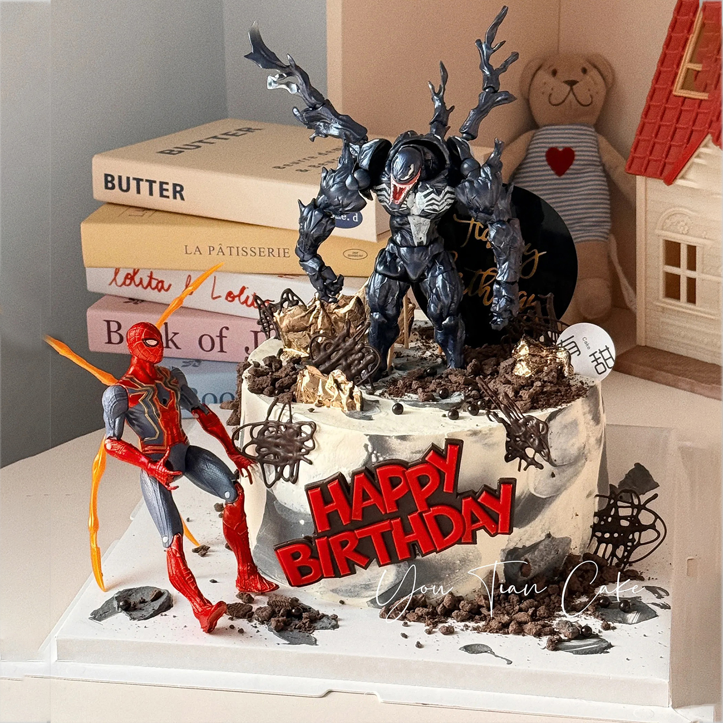 创意儿童生日毒液蜘蛛侠蛋糕装饰