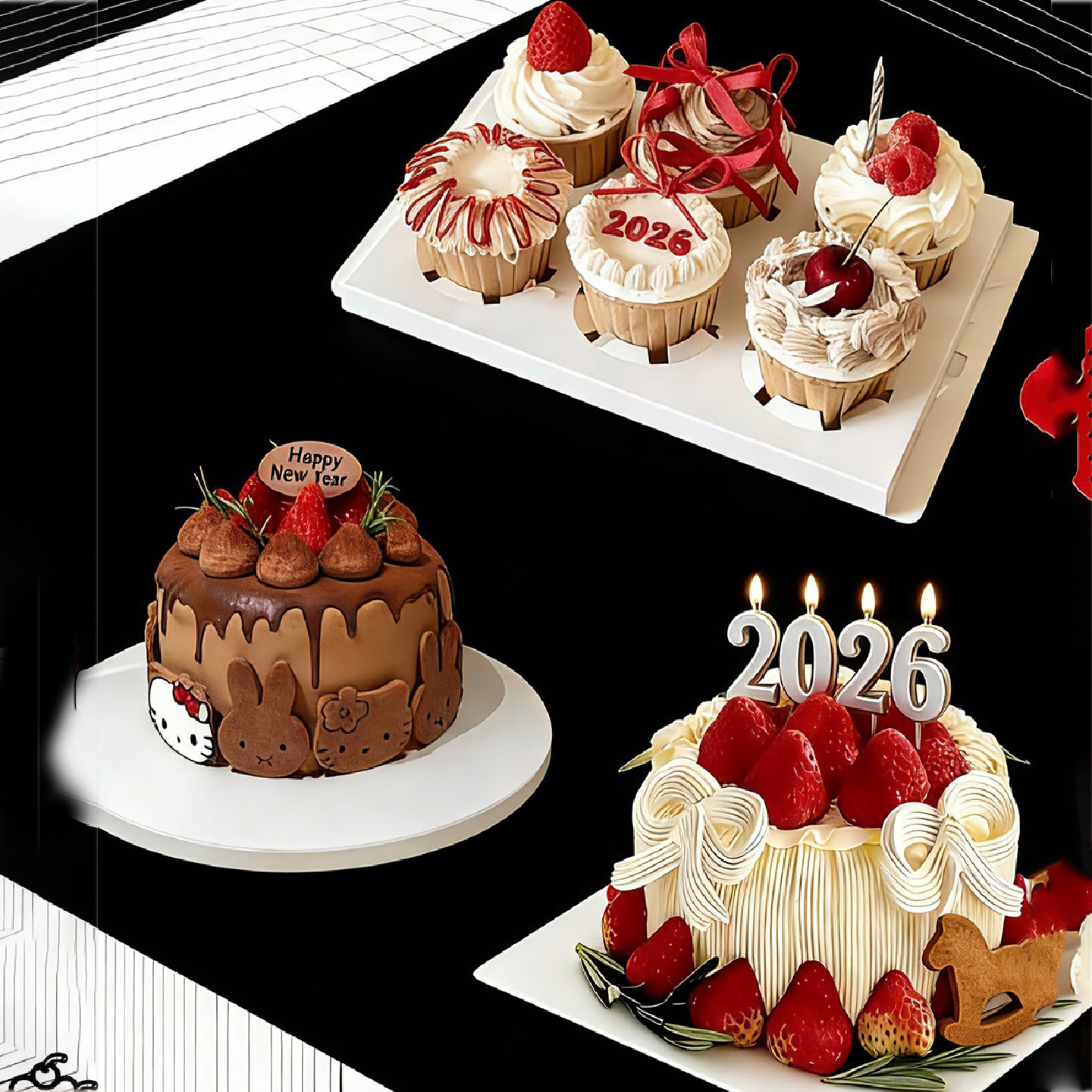 2026新年春节巧克力草莓蛋糕纸杯装饰米菲兔小马英文饼干DIY丝带,节庆用品/礼品,蛋糕/烘焙装饰用品,淘宝优惠券,粉丝福利购,淘宝优惠卷