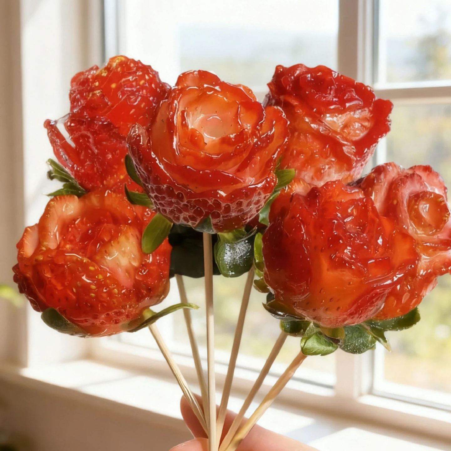秋季浪漫草莓雕花玫瑰花糖葫芦