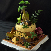 森系男孩款 饰卡通男宝生日原始森林动物霸王龙摆件 恐龙世界蛋糕装