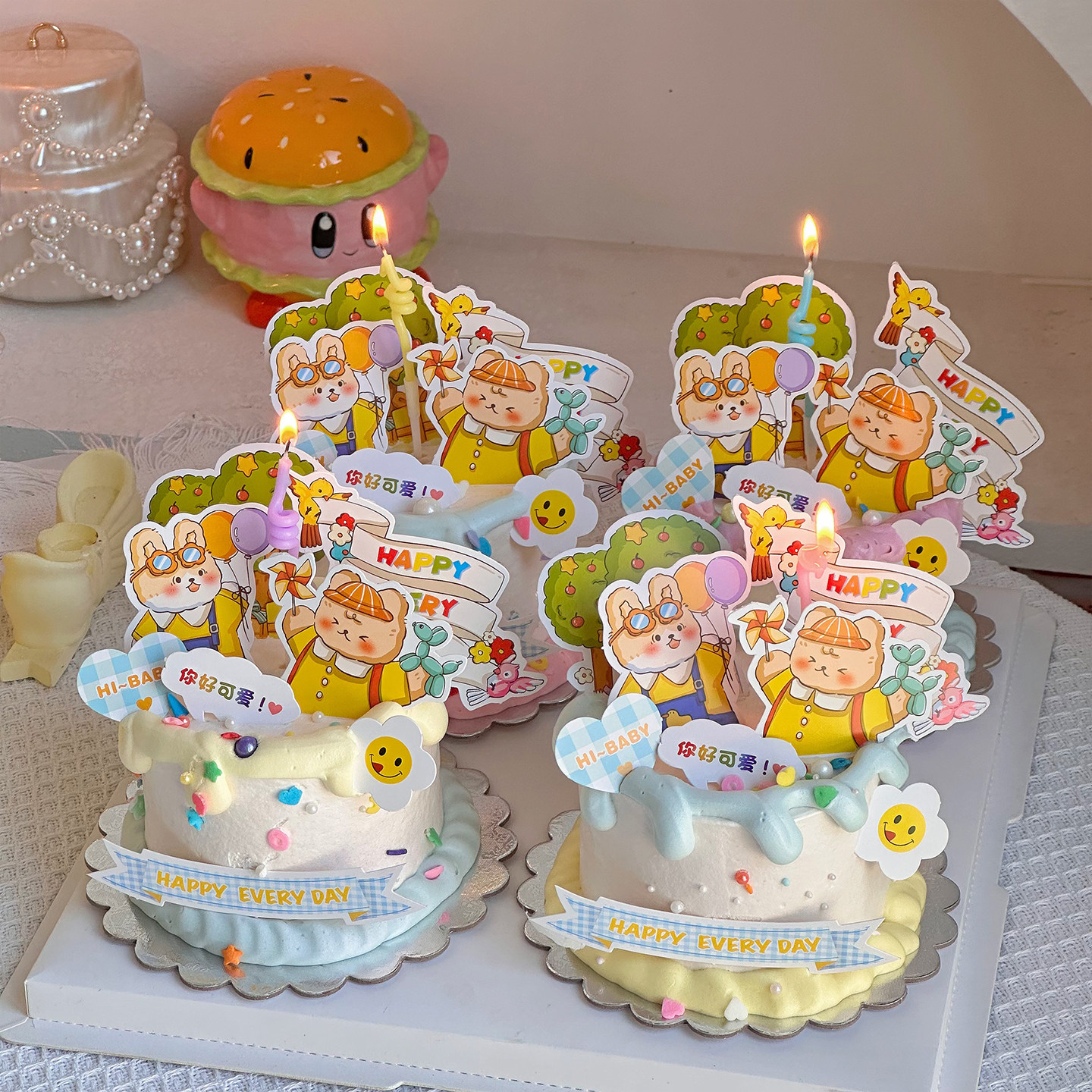 六一儿童节卡通小熊兔淋面蛋糕装饰插件可爱彩虹花朵diy礼花插牌,节庆用品/礼品,蛋糕/烘焙装饰用品,淘宝优惠券,粉丝福利购,淘宝优惠卷