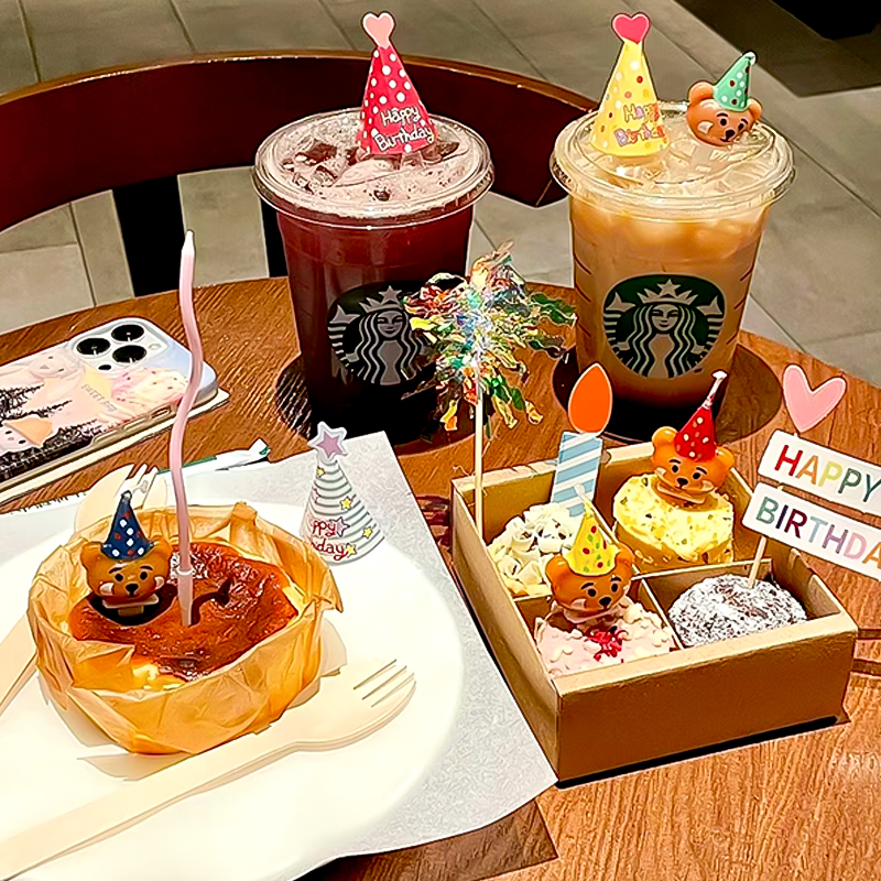 ins风复古小熊瑞幸蛋糕卷烘焙装饰插件星巴克蜡烛小甜点迷你插件