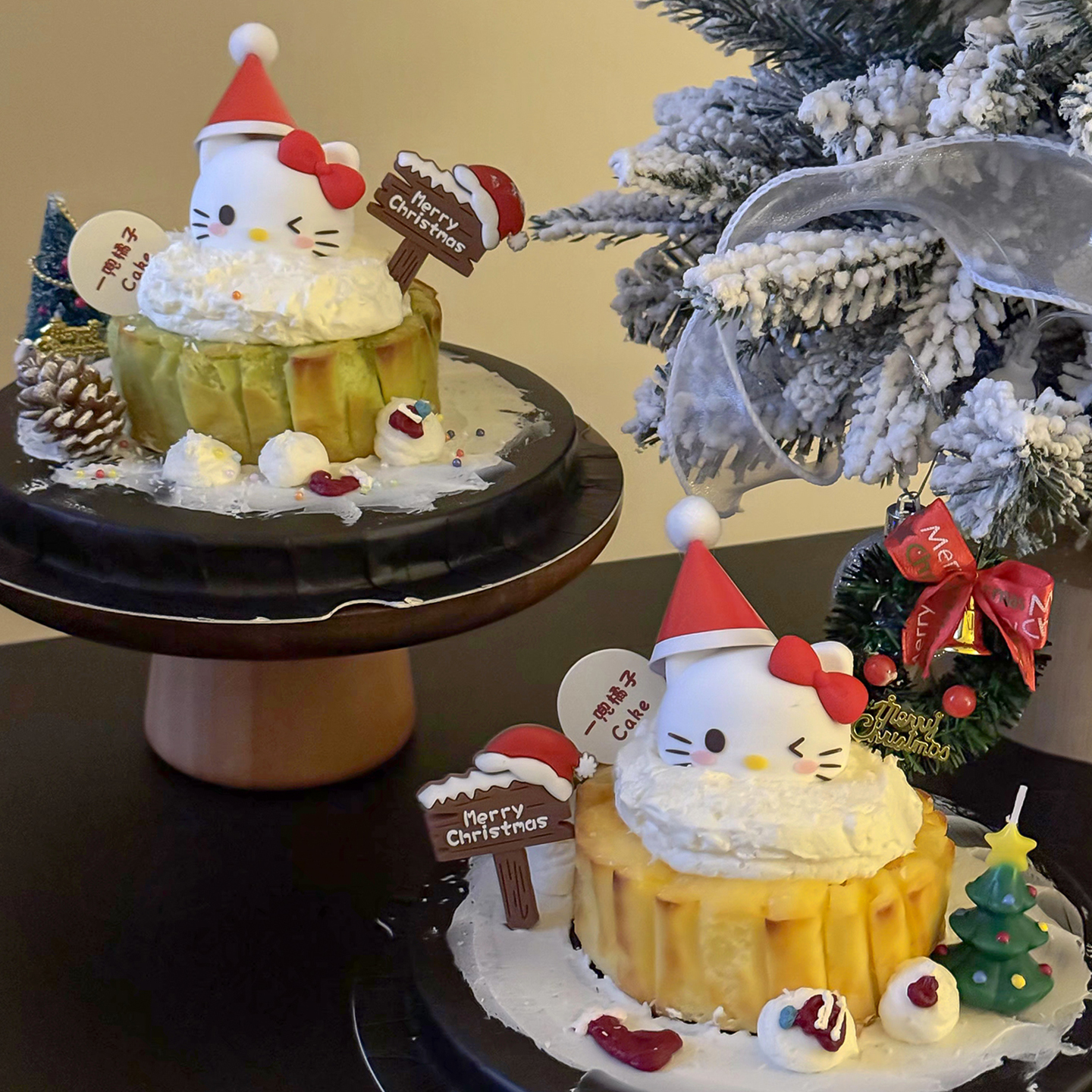 网红圣诞节KT猫巴斯克蛋糕装饰