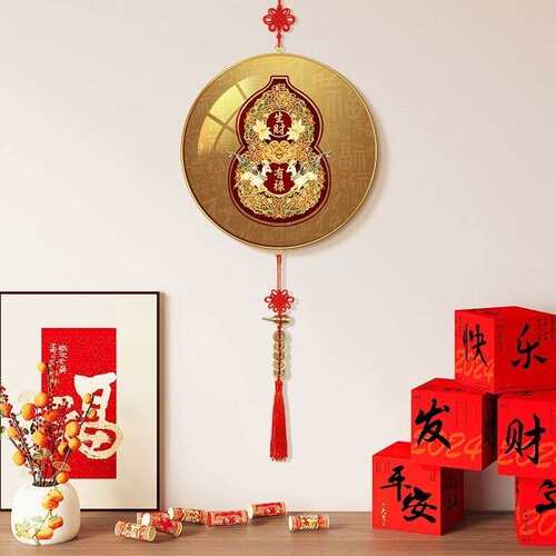 福禄葫芦新年挂画新中式入户门玄关装饰画新款红色福字挂饰