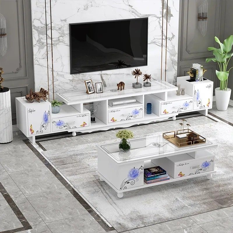 实木电视柜茶几组合家具客厅小户型桌子简约北欧机柜伸缩钢化玻璃