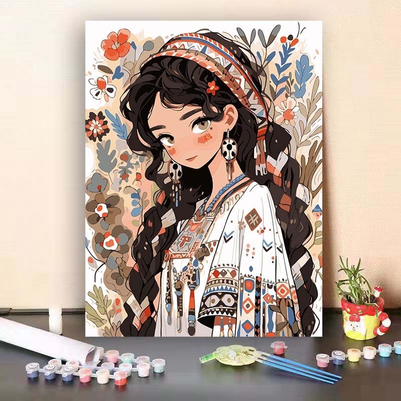 油画自己涂古风数字油画diy填色中国风高级客厅墙壁装饰挂画减压