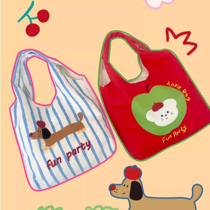 可爱卡通插画背心包大容量植绒单肩包学生上课包轻便购物袋通勤包