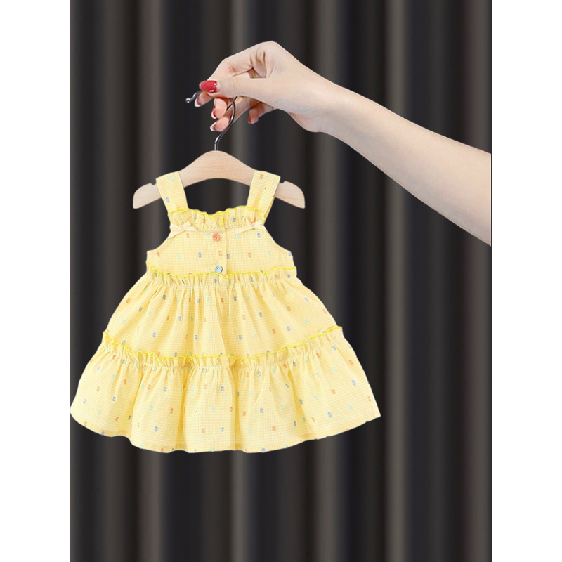 女宝宝夏季连衣裙1婴儿夏天黄色吊带裙无袖波点裙2女童甜美公主裙