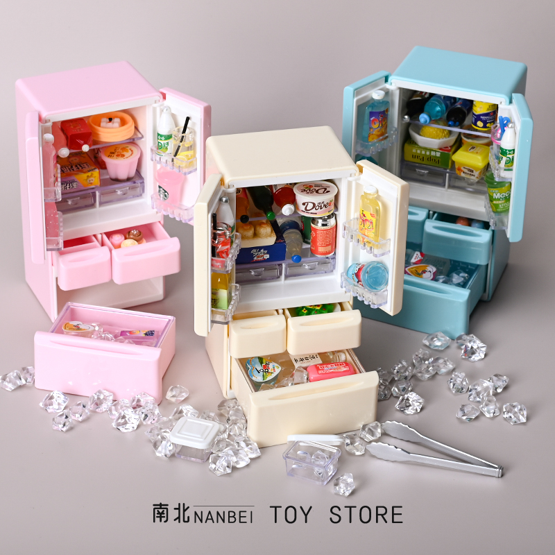 迷你双开门冰箱微缩食玩摆件儿童过家家仿真厨房冰柜玩具娃屋模型
