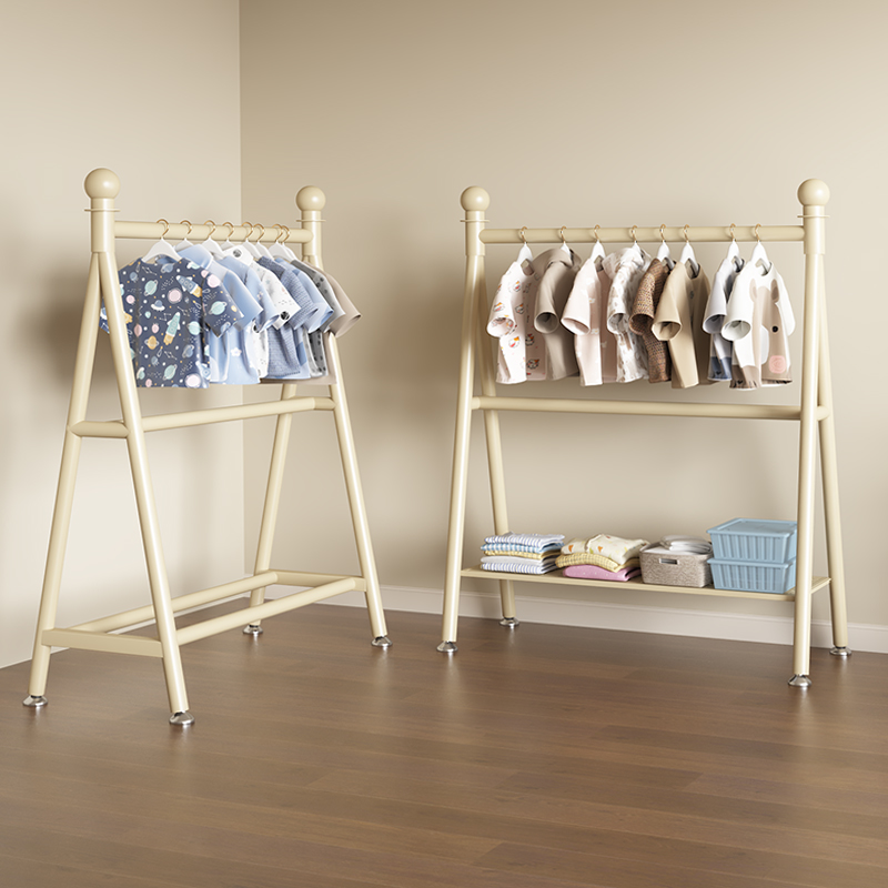 高端服装店展示架双层儿童装货架商场衣架落地双排奶油风陈列衣杆