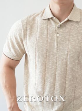 GZX ZEROTOX亚麻棉混纺 翻领针织POLO衫条纹专令短袖商务休闲T恤