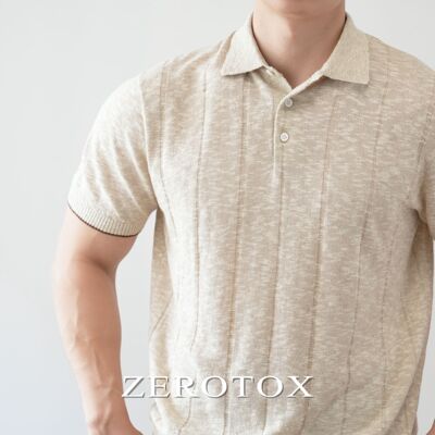 亚麻棉斑纹翻领针织POLO衫