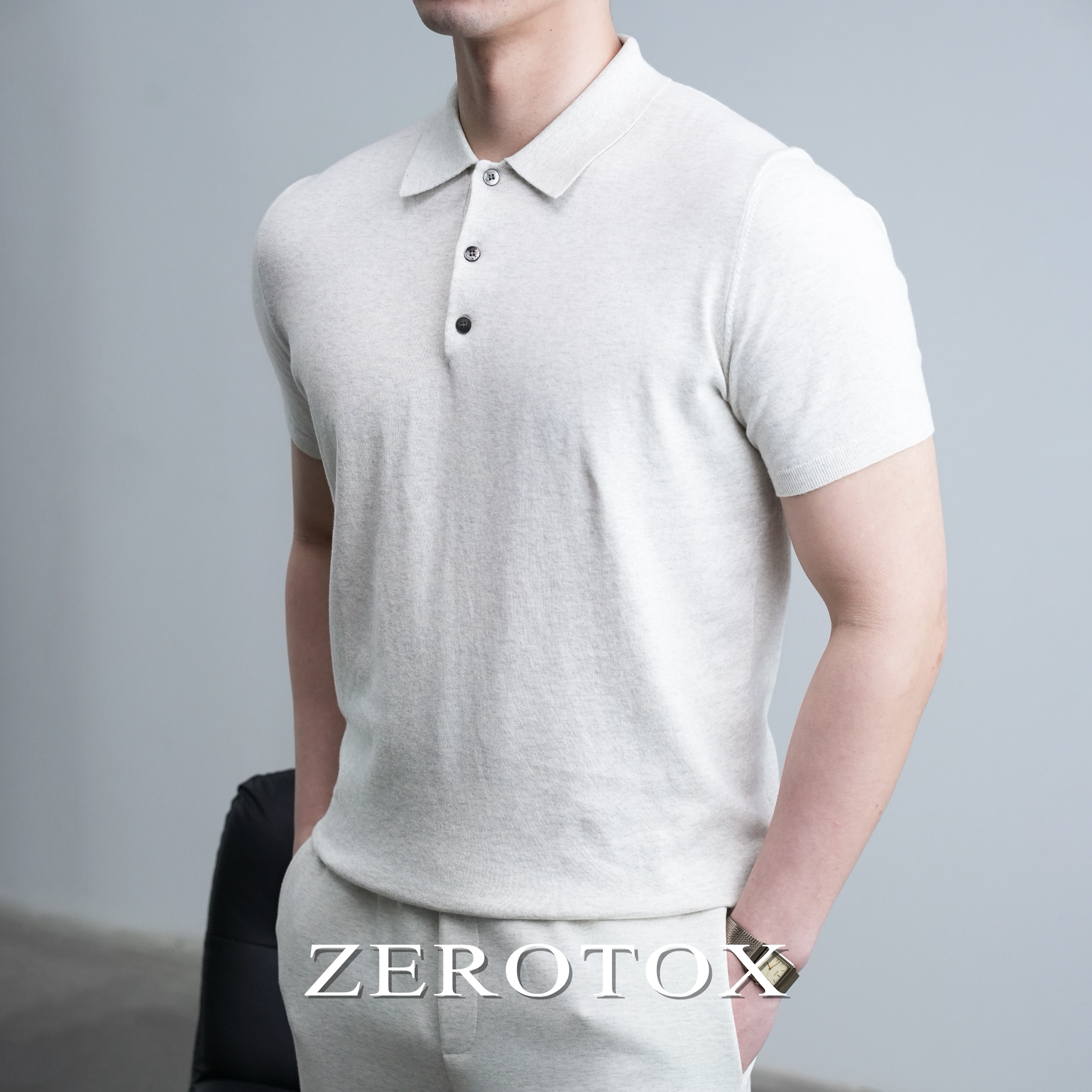 GZX ZEROTOX正肩T恤男透气亲肤翻领针织POLO衫提花16针短袖男上衣