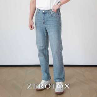 舒适纯棉浅蓝男长裤 GZX 直筒牛仔裤 微弹垂感修身 ZEROTOX复古水洗
