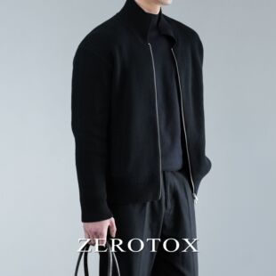 极简开衫 立领静奢棉质纯色双开拉链针织毛衣外套