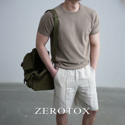 意式极简 亚麻棉色织休闲商务直筒短裤纯色5分裤吸湿透气男春夏