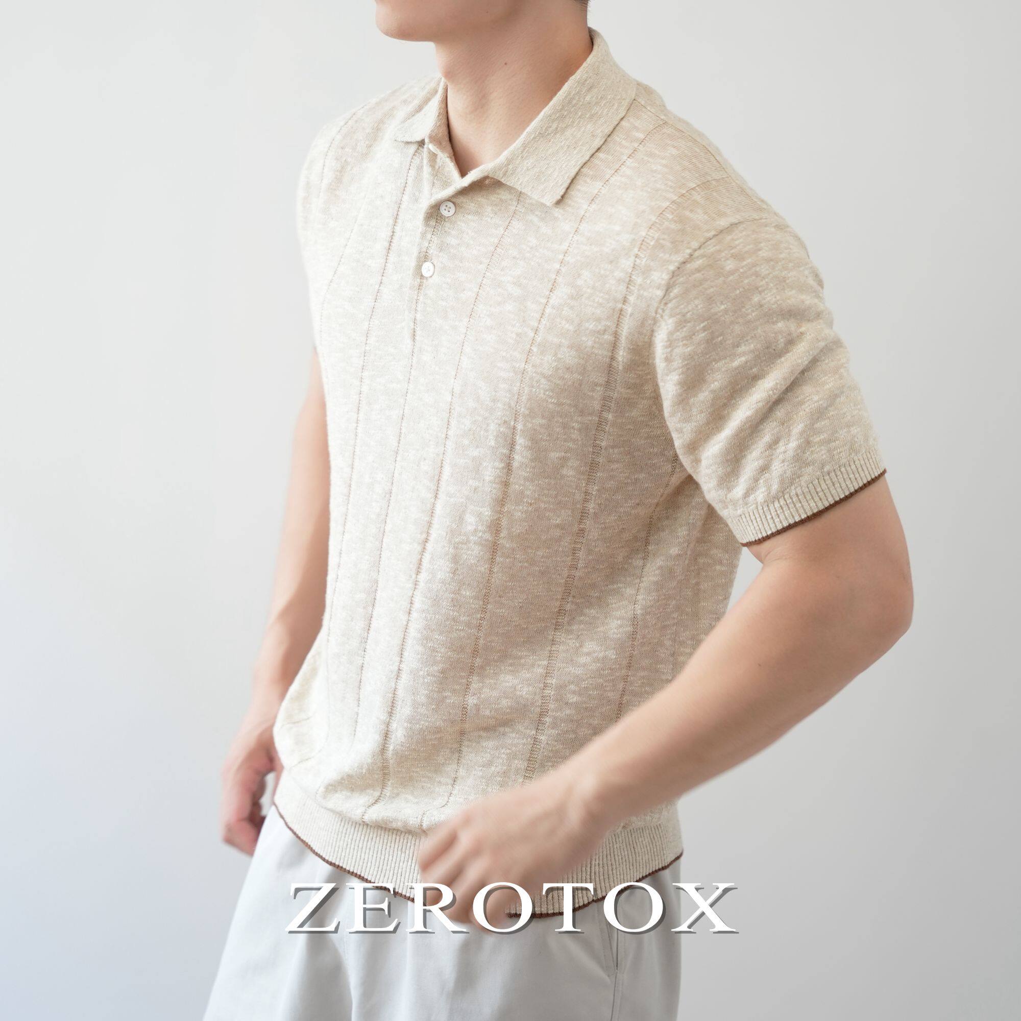亚麻棉斑纹翻领针织POLO衫