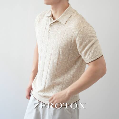 亚麻棉斑纹翻领针织POLO衫