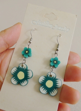 63蓝色田园花朵耳环 非常轻的