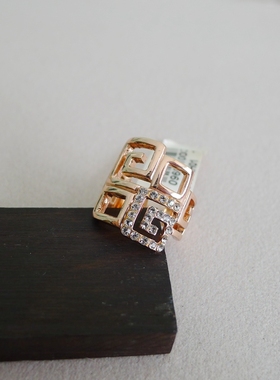 75C-20小号16.5号内径1.65CM玫瑰金色回字纹镶钻戒指