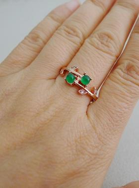 76B-46开口可调节玫瑰金色绿叶藤蔓枝女士戒指原始内径1.8CM