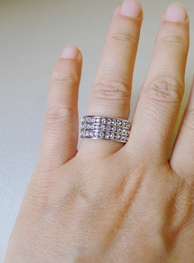 75A-23银色镶钻几何长方块女士小号戒指16、16.5号