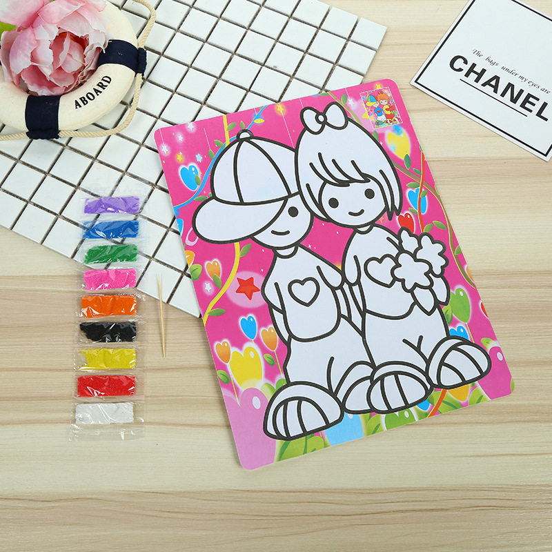 特大号儿童沙画彩色底diy沙画手工制作套装益智儿童砂画配9色彩沙