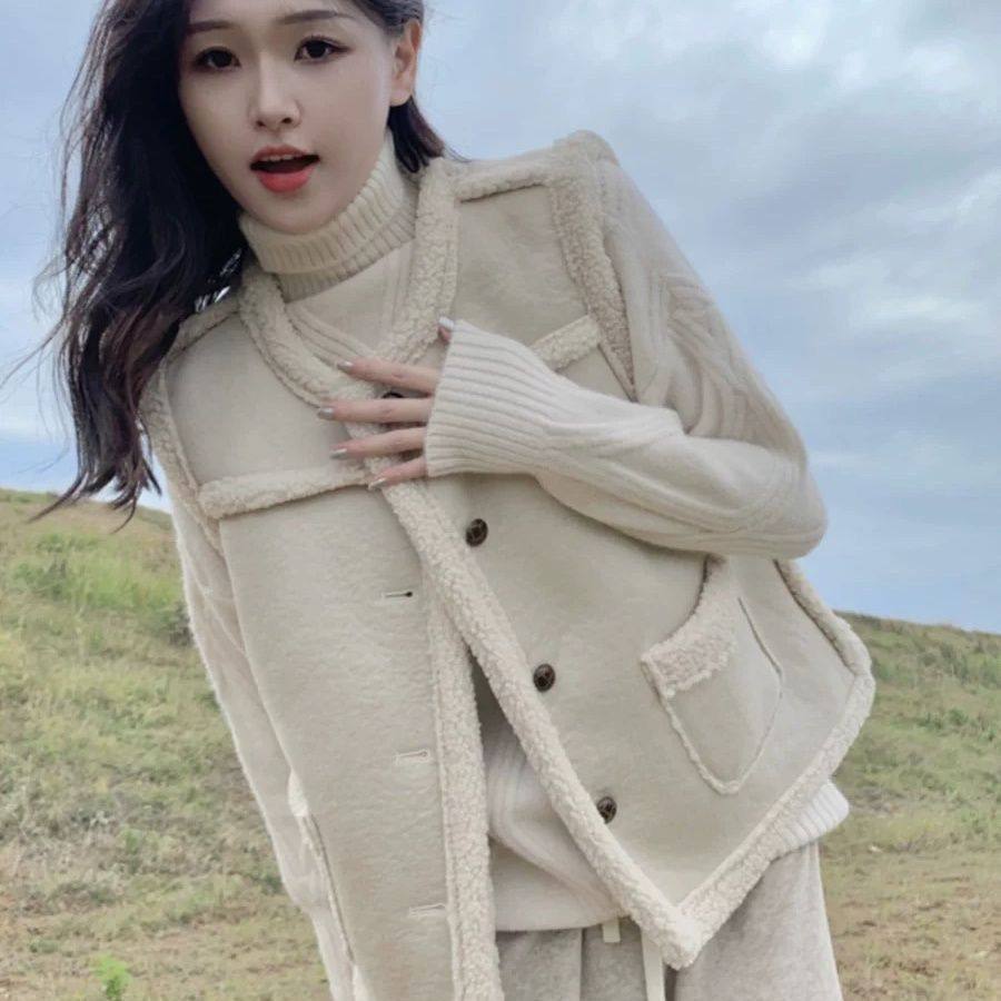 皮毛一体马甲背心女2025秋冬新款洋气高级感外穿仿羊羔绒马夹外套