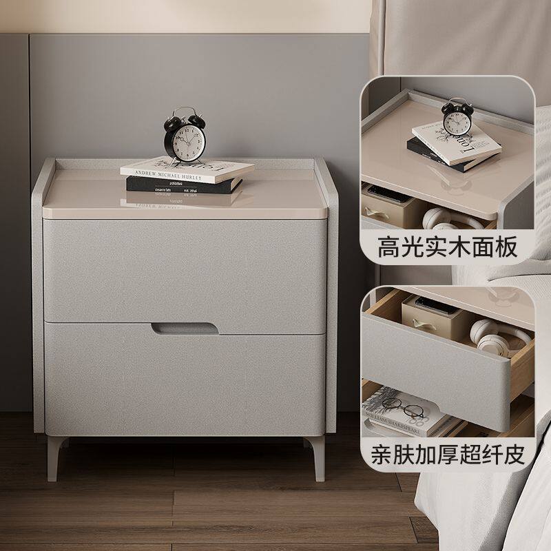 极简实木卧室床头柜简约大容量床边柜现代主卧轻奢高级床边储物柜
