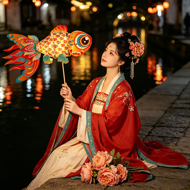 中秋节鲤鱼灯笼儿童手提持手工diy古风花灯金鱼灯笼舞蹈拍照道具