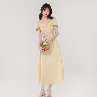 连衣裙 2025夏季 新款 韩版 甜美减龄V领蝴蝶结弹力收腰显瘦长款