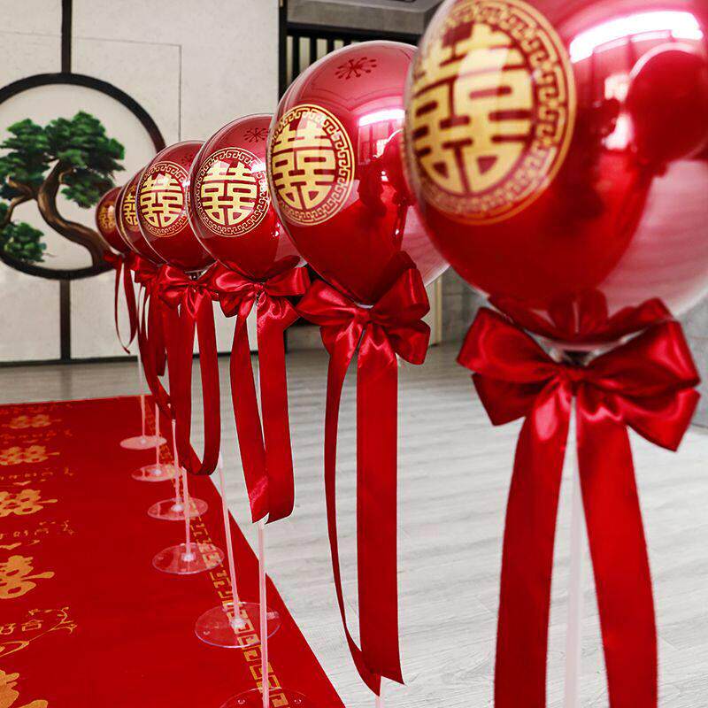 加粗70CM红金蝴蝶结婚礼路引 户外农村婚礼气球布置地飘
