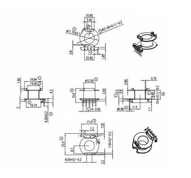RM10变压器磁芯骨架直排立式5+0针1034A骨架磁芯钢夹配套