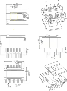 EE19立式4+6针 1910变压器高频磁芯骨架EE19骨架磁芯