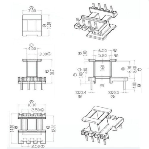 EE10电源磁芯骨架EE10变压器磁芯骨架单边加宽立式4+4针
