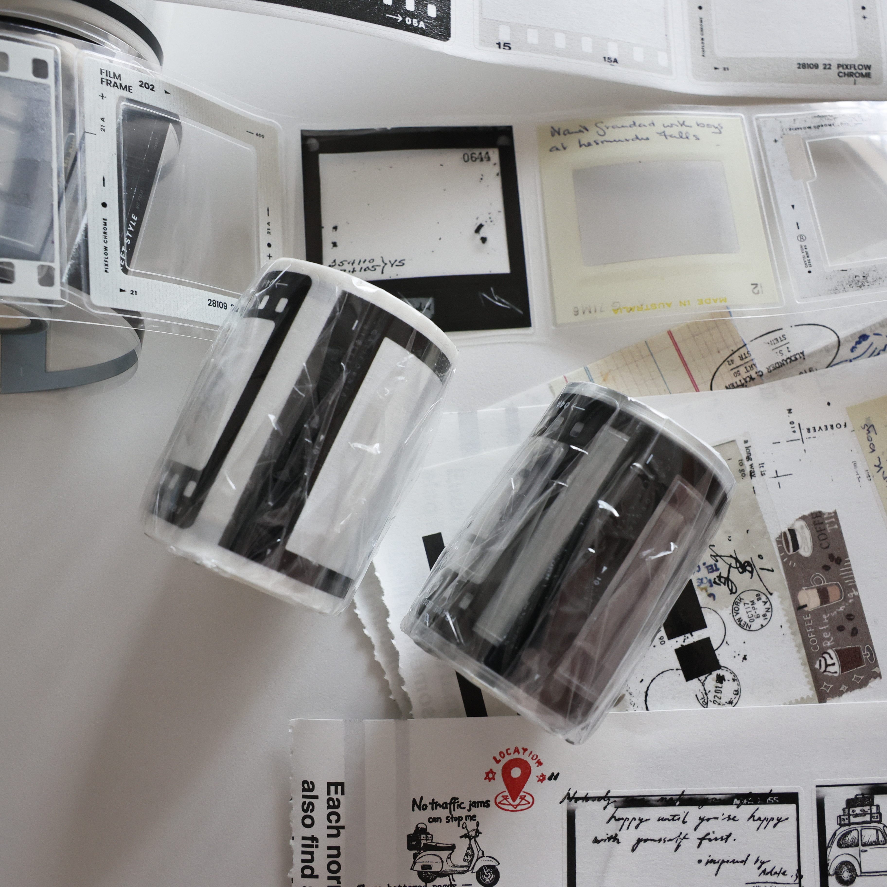 两只浣熊《如影随行》台湾和纸PET手帐装饰打底胶带已切膜线日记