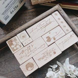 两只浣熊 sissi《春日限定》花儿开了邮戳文字手帐装饰实木印章