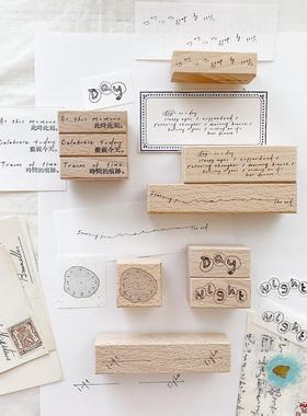 两只浣熊｜partialafra《时钟/日常》文字手写英文木制手账印章
