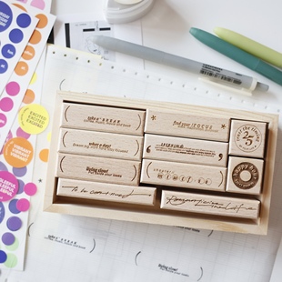 两只浣熊|sissi《二五》实木树脂印章英文手账记录邮戳合成纸胶带