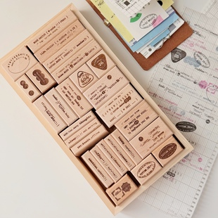 两只浣熊|sissi《二六》实木榉木印章图章手账装饰系统日付英文