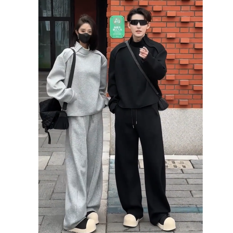 春季新款潮牌休闲运动套装男重磅高级感卫衣宽松长裤情侣款两件套